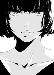 Rule 34 | 1girl, bad id, bad twitter id, collarbone, goshiki suzu, greyscale, highres, lineart, lips, looking at viewer, monochrome, original, portrait, short hair, simple background, solo, white background