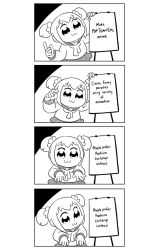 Rule 34 | 10s, 1girl, 4koma, :3, bechno kid, bkub (style), comic, display, english text, greyscale, hair ornament, hair scrunchie, halftone, index finger raised, meme, monochrome, neckerchief, poptepipic, school uniform, scrunchie, serafuku, shirt, short hair, short twintails, simple background, skirt, solo, twintails, two-tone background, two side up