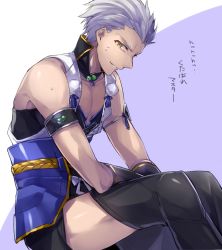 Rule 34 | 10s, 1boy, archer (fate), black thighhighs, brown eyes, cosplay, dark-skinned male, dark skin, fate/stay night, fate (series), japanese clothes, kan&#039;yu (citron 82), looking at viewer, male focus, pom pom (clothes), sengo muramasa (touken ranbu), sengo muramasa (touken ranbu) (cosplay), smile, solo, suwabe jun&#039;ichi, thighhighs, touken ranbu, translated, voice actor connection, white hair