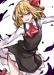 Rule 34 | 1girl, ascot, black skirt, blonde hair, hair ribbon, highres, orchid (orukido), red ascot, red eyes, ribbon, rumia, short hair, skirt, solo, touhou, vest