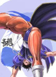 Rule 34 | 1girl, ass, bad id, bad pixiv id, black hair, breasts, brown eyes, bun cover, cameltoe, capcom, china dress, chinese clothes, chun-li, cleft of venus, covered erect nipples, double bun, dress, hair bun, large breasts, muscular, pantyhose, pelvic curtain, puffy short sleeves, puffy sleeves, sash, short sleeves, siranui, solo, spread legs, street fighter, thick thighs, thighs, translated, upside-down