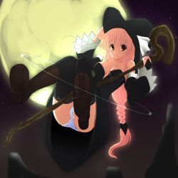 Rule 34 | hat, kaneru, moon, panties, pantyshot, solo, staff, thighhighs, underwear, witch, witch hat