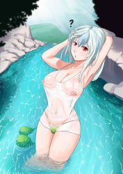 Rule 34 | 1girl, 5.28, ?, absurdres, alternate costume, armpits, bad id, bad pixiv id, bikini, unworn bikini top, blue hair, blurry, blurry background, breasts, cleavage, collarbone, colored pubic hair, covered erect nipples, curvy, eyebrows, female pubic hair, forest, green bikini, hands in hair, highres, hip focus, kamishirasawa keine, large breasts, long hair, looking at viewer, mountain, multicolored hair, nature, navel, nipples, parted lips, partially submerged, pubic hair, pubic hair peek, red eyes, ripples, rock, see-through, shirt, sideways glance, solo, sparkle, stream, swimsuit, thighs, thong bikini, touhou, tree, two-tone hair, wading, wardrobe malfunction, water drop, wet, wet clothes, wet shirt, white shirt