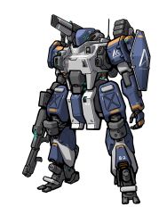 Rule 34 | absurdres, blue eyes, chinese commentary, extra eyes, glowing, glowing eyes, gun, highres, holding, holding gun, holding weapon, mecha, no humans, open hand, original, robot, science fiction, sherman (egnk2525), shoulder cannon, solo, standing, weapon, white background