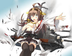 Rule 34 | 10s, 1girl, ahoge, brown hair, covering privates, covering breasts, detached sleeves, hair ornament, hairband, headgear, japanese clothes, kadokawa games, kantai collection, kongou (kancolle), long hair, open mouth, patorishia, patricia (stylish marunage), personification, solo, tears, torn clothes