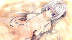 Rule 34 | 1boy, 1girl, akabei soft 2, bath, bathing, blue eyes, blush, breasts, censored, completely nude, electrichka sapsan, game cg, grinding, hair ribbon, hand on own chest, hetero, hibiki works, large breasts, long hair, mixed-sex bathing, mosaic censoring, navel, nipples, nude, oryo (oryo04), partially submerged, penis, pretty x cation, ribbon, sex, shared bathing, silver hair, smile, solo focus, underwater sex, very long hair, water