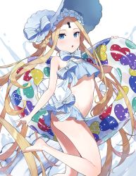 Rule 34 | 1girl, abigail williams (fate), abigail williams (swimsuit), abigail williams (swimsuit foreigner) (fate), abigail williams (swimsuit foreigner) (third ascension) (fate), absurdres, bare shoulders, barefoot, bikini, blonde hair, blue eyes, blush, bonnet, bow, braid, braided hair rings, breasts, fate/grand order, fate (series), forehead, hair bow, hair rings, highres, innertube, keyhole, long hair, looking at viewer, miniskirt, navel, open mouth, parted bangs, shibainu, sidelocks, simple background, skirt, small breasts, swim ring, swimsuit, tentacles, thighs, twin braids, twintails, very long hair, water, white background, white bikini, white bow, white headwear