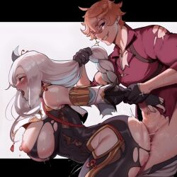 Rule 34 | 1boy, 1girl, ahegao, arm grab, ass, ass ripple, aunt and nephew, blush, bodysuit, braid, braided ponytail, breasts, brown bodysuit, crying, forced, forced to watch, genshin impact, gloves, grabbing another&#039;s hair, grin, hair ornament, hair over one eye, hetero, hip vent, huge ass, huge breasts, large breasts, long hair, looking at viewer, multiple boys, muscular, muscular male, netorare, nipples, non-web source, nyantcha, one eye covered, open mouth, rape, rolling eyes, sex, sex from behind, shenhe (genshin impact), sidelocks, smile, tartaglia (genshin impact), tears, thick thighs, thighs, third-party edit, torn clothes, very long hair, white hair