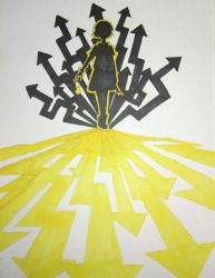 Rule 34 | 1other, aotu world, arrow (symbol), gugugugugugugudou, outline, silhouette, solo, standing, traditional media, white background, yellow outline