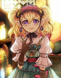 Rule 34 | 1girl, agitha, blonde hair, dress, earrings, gloves, jewelry, lolita fashion, melting scarlet, nintendo, pointy ears, purple eyes, smile, solo, the legend of zelda, the legend of zelda: twilight princess, twintails