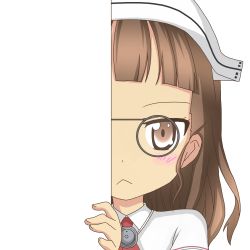 Rule 34 | 10s, 1girl, :&lt;, brown eyes, brown hair, glasses, hat, kantai collection, long hair, looking at viewer, nagineko, peeking out, roma (kancolle), solo, transparent background