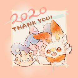 Rule 34 | 0 0, 2020, :d, blush, brown eyes, commentary request, creature, creatures (company), game freak, gen 8 pokemon, happy, hatenna, highres, looking at viewer, milcery, nintendo, no humans, open mouth, pokemon, pokemon (creature), scorbunny, smile, thank you, tongue, zzzpani