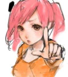 Rule 34 | 1girl, bad id, bad pixiv id, breasts, brown eyes, collarbone, index finger raised, looking at viewer, lowres, mo-mantai, original, pink hair, short hair, simple background, sketch, solo, upper body, white background