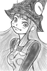 Rule 34 | 00s, dress, eruka frog, greyscale, hat, monochrome, pinafore dress, sleeveless dress, solo, soul eater, witch, witch hat, wizard hat