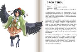 Rule 34 | bird, character profile, crow, crow tengu, hard-translated, kenkou cross, monster girl, monster girl encyclopedia, tengu, third-party edit, translated