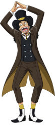 Rule 34 | 1boy, formal, full body, hat, male focus, one piece, simple background, solo, tailcoat, top hat, usopp, vest