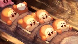 Rule 34 | 6+others, absurdres, arms up, blush, commentary request, highres, kirby, kirby (series), log flume, motion blur, multiple others, nintendo, no humans, one-eyed, roller coaster, shiburingaru, splash mountain, waddle dee, waddle doo