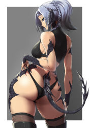 Rule 34 | 1girl, ass, au ra, warrior of light (ff14), black hair, black horns, blue hair, braid, breasts, commission, dragon girl, dragon horns, dragon tail, final fantasy, final fantasy xiv, from behind, highres, horns, large breasts, looking at viewer, looking back, packge, panties, ponytail, scales, short hair, solo, square enix, standing, tail, underwear