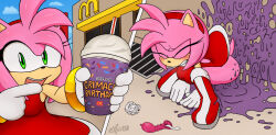 Rule 34 | amy rose, condom, excito, grimace shake (meme), highres, public indecency, sonic (series), tagme