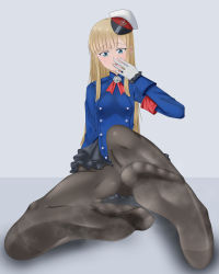 Rule 34 | 1girl, absurdres, blonde hair, blue eyes, blush, covering own mouth, fate/grand order, fate (series), feet, hand over own mouth, highres, long hair, looking at viewer, lord el-melloi ii case files, pantyhose, parted lips, reines el-melloi archisorte, soles, steam, toes