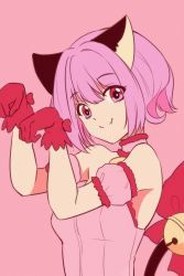 Rule 34 | 1girl, absurdres, animal ears, arms up, bare shoulders, bell, bow, breasts, cat ears, cat tail, closed mouth, collar, detached sleeves, fang, fang out, gloves, highres, looking at viewer, magical girl, mew ichigo, momomiya ichigo, paw pose, pink background, pink eyes, pink hair, pink theme, puffy detached sleeves, puffy sleeves, red bow, red gloves, short hair, smile, solo, tail, tail bell, tail bow, tail ornament, tokyo mew mew, upper body, yaya chan