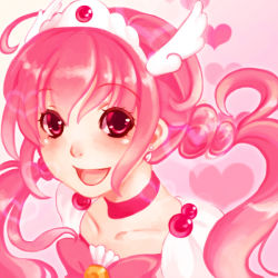 Rule 34 | 10s, 1girl, bow, bowtie, choker, cure happy, eyelashes, hakuya (colors), heart, hoshizora miyuki, long hair, magical girl, pink background, pink bow, pink bowtie, pink eyes, pink hair, pink theme, precure, smile, smile precure!, solo, tiara, twintails