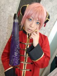 Rule 34 | chinese clothes, cosplay, gintama, hairpods, kagura (gintama), photo (medium), pink hair, umbrella, yu kaname