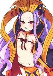 Rule 34 | 1girl, bare shoulders, breasts, chawan (yultutari), collarbone, earrings, fate/grand order, fate (series), groin, hair ornament, hat, highres, japanese clothes, jewelry, kimono, loincloth, long hair, navel, open clothes, open kimono, open mouth, pelvic curtain, purple hair, red eyes, ribbon, sleeves past wrists, small breasts, solo, very long hair, wu zetian (fate)