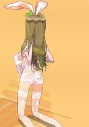 Rule 34 | 1girl, amiami, animal ears, ass, rabbit ears, rabbit tail, female focus, from behind, garter straps, lace, lace panties, long hair, original, panties, solo, tail, thigh gap, underwear