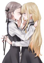 Rule 34 | 2girls, ange (princess principal), blonde hair, couple, eye contact, from side, grabbing another&#039;s chin, grabbing another&#039;s hair, grey hair, hand on another&#039;s chin, hand on another&#039;s face, looking at another, multiple girls, princess (princess principal), princess principal, short hair, undressing, yohila32, yuri