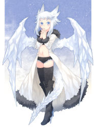 Rule 34 | 1girl, animal ears, blue eyes, boots, dragon girl, dragon tail, high heels, juuno (nekoda), knee boots, monster girl, original, own hands together, personification, shoes, short hair, shorts, silver hair, solo, tail, thighhighs, wings