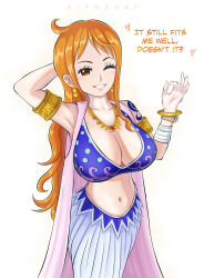 Rule 34 | breasts, highres, hiyozuki, large breasts, long hair, nami (one piece), one piece, orange hair, solo