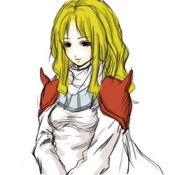 Rule 34 | 1990s (style), 1girl, blonde hair, female focus, final fantasy, final fantasy iv, final fantasy iv: the after years, long hair, lowres, pontaouka, retro artstyle, robe, rosa farrell, simple background, solo