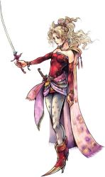 Rule 34 | 1990s (style), blonde hair, cape, dissidia final fantasy, final fantasy, final fantasy vi, retro artstyle, simple background, sword, tina branford, weapon