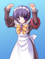 Rule 34 | 00s, apron, arms up, blue eyes, blue hair, bow, brooch, jewelry, maid, maid apron, maid headdress, mia clementis, short hair, solo, tales of (series), tales of the abyss, tenmaso, yoake mae yori ruri iro na