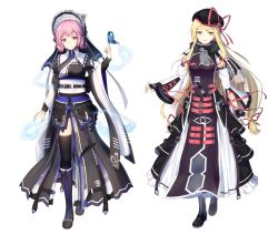 Rule 34 | 2girls, adapted costume, arknights, arm at side, ascot, belt, belt buckle, belt pouch, black dress, black footwear, black gloves, black headwear, black kimono, black legwear, blonde hair, blue butterfly, bonnet, boots, breasts, buckle, bug, butterfly, chin strap, closed mouth, clothes writing, commentary request, crack, cross-laced clothes, dress, empty eyes, eye print, female focus, fingerless gloves, folded fan, folding fan, frown, full body, fur trim, gloves, hair ribbon, hand fan, hand up, hat, hat ribbon, highres, index finger raised, insect, japanese clothes, juliet sleeves, kimono, knee boots, layered sleeves, long hair, long sleeves, looking at viewer, medium breasts, multiple belts, multiple girls, obi, parody, parted lips, pink hair, pouch, puffy sleeves, red eyes, red ribbon, ribbon, ribbon trim, saigyouji yuyuko, sash, see-through, short hair, sidelocks, simple background, small breasts, smile, tabard, thighhighs, touhou, tress ribbon, turtleneck, veil, veins, very long hair, walking, white background, wide sleeves, yakumo yukari, yellow eyes, yuriniel