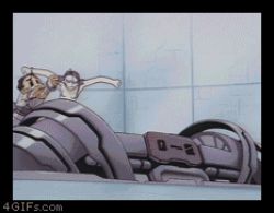 Rule 34 | 1990s (style), 1boy, 1girl, animated, animated gif, anklet, ass, barefoot, black eyes, bracelet, breasts, brown hair, clenched teeth, covering privates, covering crotch, cryo bed, dive, evasion, facial mark, feet, fighting, jewelry, jumping, keyne aqua, kicking, long hair, lowres, navel, nipples, nude, nude cover, pale skin, photon, photon earth, punching, purple hair, red eyes, ring, soles, teeth, thighlet, watermark, web address