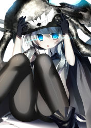 Rule 34 | 10s, 1girl, abyssal ship, bad id, bad pixiv id, black pantyhose, blue eyes, bodysuit, cape, gloves, glowing, glowing eyes, highres, kantai collection, long hair, looking at viewer, monster, open mouth, pale skin, pantyhose, personification, silver hair, solo, wo-class aircraft carrier, yoruneko