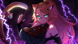 Rule 34 | 1girl, 60mai, animal ear piercing, animal ears, aqua eyes, bandaid, bandaid on face, bandaid on nose, black corset, black gloves, black nails, black shirt, blonde hair, breasts, cat ears, cat girl, cat necklace, cat tail, cleavage, closed mouth, clothing cutout, commission, corset, ear ornament, electricity, facial mark, fang, fingerless gloves, fingernails, freckles, gloves, hair between eyes, hair ornament, indie virtual youtuber, large breasts, long hair, obkatiekat, obkatiekat (2nd costume), ponytail, see-through, see-through cleavage, sharp fingernails, shirt, shoulder cutout, skeb commission, solo, tail, tail ornament, upper body, virtual youtuber