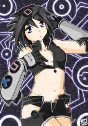 Rule 34 | black hair, breasts, cleavage, console, game console, lowres, midriff, personification, playstation 2, ps2-tan, sony