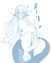 Rule 34 | 10s, 1girl, :d, bar censor, blue theme, breasts, censored, erection, fangs, futanari, gaikiken, hair ornament, heart, lamia, large breasts, large penis, long hair, looking at viewer, miia (monster musume), monochrome, monster girl, monster musume no iru nichijou, navel, nipples, nude, open mouth, penis, pointy ears, scales, simple background, smile, solo, tail, testicles, veins, veiny penis, white background