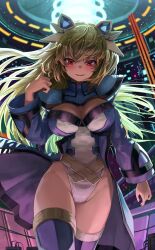 Rule 34 | 1girl, protagonist (pso2), blonde hair, blue cape, blue jacket, blue thighhighs, blush, breasts, cape, cleavage, commission, cropped jacket, english text, feet out of frame, hair between eyes, hand up, headgear, highleg, highleg leotard, highres, jacket, large breasts, leotard, long hair, long sleeves, looking at viewer, melaton, numako (pizza kanon), original, parted lips, phantasy star, phantasy star online 2, red eyes, shrug (clothing), skeb commission, solo, thighhighs, valgiris, waist cape, white leotard, wide sleeves
