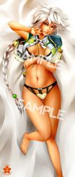 Rule 34 | 10s, 1girl, alternate skin color, asymmetrical hair, bad id, bad pixiv id, bed sheet, braid, breasts, cloud print, female focus, hair ornament, highres, jitome, jojo218, kantai collection, large breasts, lipstick, long hair, looking at viewer, lying, makeup, midriff, navel, on back, onmyouji, open clothes, revealing clothes, silver hair, single braid, smile, solo, unryuu (kancolle), very long hair, yellow eyes