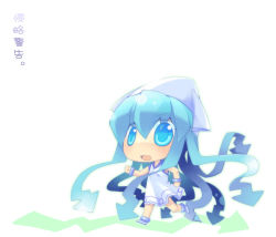Rule 34 | blue eyes, blue hair, chibi, dress, hat, ikamusume, long hair, nesu, shinryaku! ikamusume, solo, tentacle hair