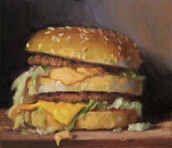 Rule 34 | big mac, burger, cheese, commentary, double-decker hamburger bun, double bun, english commentary, food, food focus, hair bun, highres, lettuce, mcdonald&#039;s, meat, no humans, noahverrier, onion, pickle, sandwich, sesame seeds, still life, table, traditional media, united states