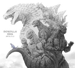 Rule 34 | anniversary, baby godzilla, colored sclera, dated, godzilla, godzilla, mothra and king ghidorah: giant monsters all-out attack, godzilla: final wars, godzilla: tokyo s.o.s., godzilla (2014), godzilla (monsterverse), godzilla (series), godzilla 2000: millennium, godzilla against mechagodzilla, godzilla vs. king ghidorah, godzilla vs. megaguirus, gojira, greyscale, highres, kaijuu, led cat, legendary pictures, monochrome, monsterverse, mothra vs. godzilla, multiple persona, no pupils, possessed, scales, spikes, tail, toho, white eyes
