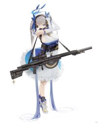 Rule 34 | 1girl, absurdres, adjusting bow, adjusting hair, ammunition, aronman, automatic rifle, blue bow, blue dress, blue eyes, blue footwear, bow, breasts, chauchat, chauchat (girls&#039; frontline), dress, frilled dress, frilled skirt, frills, girls&#039; frontline, grey hair, gun, hair bow, hairband, highres, large breasts, light machine gun, long hair, machine gun, maid, original, scope, sideboob, skirt, solo, standing, strap, twintails, two-tone dress, two-tone footwear, very long hair, weapon, white background, white dress, white footwear