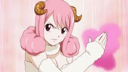 Rule 34 | 1girl, animated, animated gif, aries (fairy tail), attack, breasts, brown eyes, curled horns, determined, dress, fairy tail, horns, large breasts, long hair, looking to the side, lowres, magic, monster girl, open mouth, pink hair, screencap, serious, sheep girl, sheep horns, solo, standing, talking, teeth, tongue, wool, wool dress