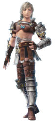 Rule 34 | 00s, 1boy, armor, blonde hair, final fantasy, final fantasy xii, fingerless gloves, full body, gloves, hand on own hip, highres, male focus, midriff, official art, pteruges, reks, solo, thighhighs