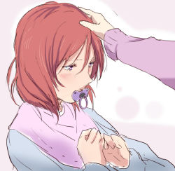 Rule 34 | 10s, 2girls, blush, eyelashes, hand on another&#039;s head, long sleeves, loose clothes, love live!, love live! school idol project, multiple girls, nishikino maki, pacifier, red hair, short hair, solo focus, upper body, yazawa nico